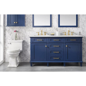 Legion Furniture WLF2260D-B 60" BLUE FINISH DOUBLE SINK VANITY CABINET WITH CARRARA WHITE TOP