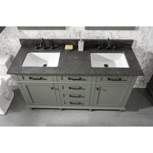 Legion Furniture WLF2260D-PG 60" PEWTER GREEN FINISH DOUBLE SINK VANITY CABINET WITH BLUE LIME STONE TOP