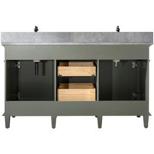 Legion Furniture WLF2260D-PG 60" PEWTER GREEN FINISH DOUBLE SINK VANITY CABINET WITH BLUE LIME STONE TOP