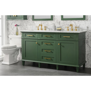 Legion Furniture WLF2260D-VG 60" VOGUE GREEN FINISH DOUBLE SINK VANITY CABINET WITH CARRARA WHITE TOP