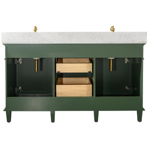Legion Furniture WLF2260D-VG 60" VOGUE GREEN FINISH DOUBLE SINK VANITY CABINET WITH CARRARA WHITE TOP