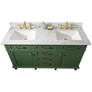 Legion Furniture WLF2260D-VG 60" VOGUE GREEN FINISH DOUBLE SINK VANITY CABINET WITH CARRARA WHITE TOP