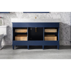 Legion Furniture WLF2260S-B 60" BLUE FINISH SINGLE SINK VANITY CABINET WITH CARRARA WHITE TOP