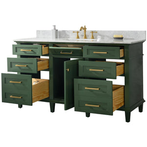Legion Furniture WLF2260S-VG 60" VOGUE GREEN FINISH SINGLE SINK VANITY CABINET WITH CARRARA WHITE TOP