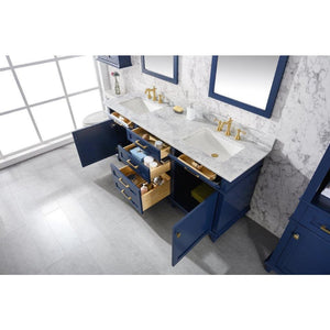 Legion Furniture WLF2272-B 72" BLUE DOUBLE SINGLE SINK VANITY CABINET WITH CARRARA WHITE TOP