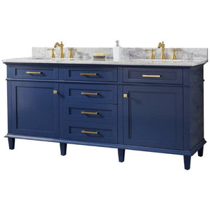 Legion Furniture WLF2272-B 72" BLUE DOUBLE SINGLE SINK VANITY CABINET WITH CARRARA WHITE TOP