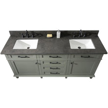 Load image into Gallery viewer, Legion Furniture WLF2272-PG 72&quot; PEWTER GREEN DOUBLE SINGLE SINK VANITY CABINET WITH BLUE LIME STONE TOP