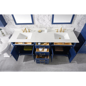 Legion Furniture WLF2280-B 80" BLUE DOUBLE SINK VANITY CABINET WITH CARRARA WHITE QUARTZ TOP