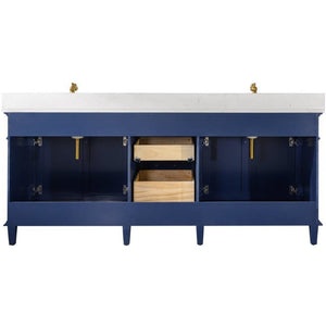 Legion Furniture WLF2280-B 80" BLUE DOUBLE SINK VANITY CABINET WITH CARRARA WHITE QUARTZ TOP