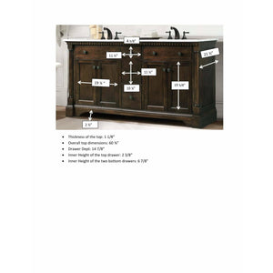 Legion Furniture WLF6036-60 60" ANTIQUE COFFEE SINK VANITY WITH CARRARA WHITE TOP AND MATCHING BACKSPLASH WITHOUT FAUCET