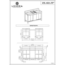 Load image into Gallery viewer, Lexora LZ342255SLISFMC Zilara 55&quot; Black and Grey Double Vanity, Castle Grey Marble Tops, White Square Sinks, and Monte Chrome Faucet Set