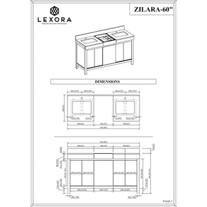 Lexora LZ342260DLISFBG Zilara 60" Black and Grey Double Vanity, Castle Grey Marble Tops, White Square Sinks, and Balzani Gun Metal Faucet Set