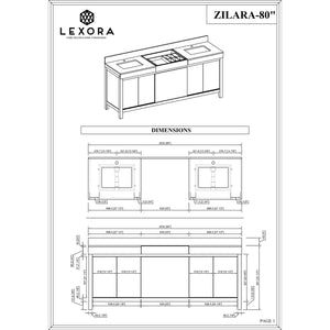 Lexora LZ342280DLISM30FMC Zilara 80" Black and Grey Double Vanity, Castle Grey Marble Tops, White Square Sinks, Monte Chrome Faucet Set, and 30" Frameless Mirrors