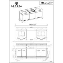 Load image into Gallery viewer, Lexora LZ342284DLISFMC Zilara 84&quot; Black and Grey Double Vanity, Castle Grey Marble Tops, White Square Sinks, and Monte Chrome Faucet Set