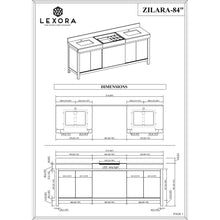 Load image into Gallery viewer, Lexora LZ342284DLISFBG Zilara 84&quot; Black and Grey Double Vanity, Castle Grey Marble Tops, White Square Sinks, and Balzani Gun Metal Faucet Set