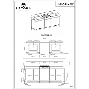 Lexora LZ342272DLISFBG Zilara 72" Black and Grey Double Vanity, Castle Grey Marble Tops, White Square Sinks, and Balzani Gun Metal Faucet Set