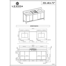 Load image into Gallery viewer, Lexora LZ342272DLISM28 Zilara 72&quot; Black and Grey Double Vanity, Castle Grey Marble Tops, White Square Sinks, and 28&quot; Frameless Mirrors